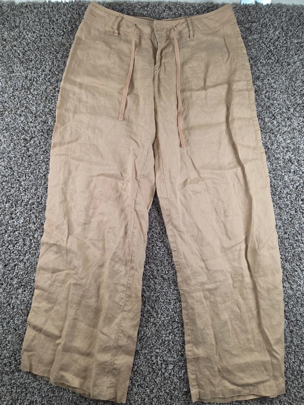 I Am Gia Womens Sz L Wide Leg Pull On Linen Pants Beige